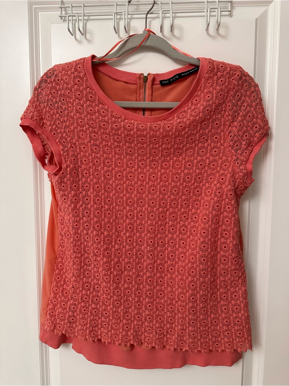 Zara Basic Dusty Pink Eyelet Lace Blouse | Size Large | Cotton Lace Top
